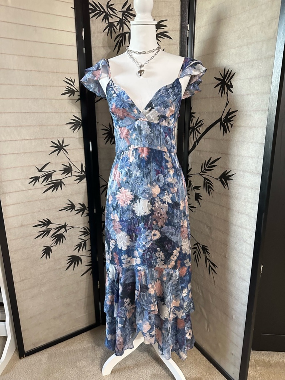 Anthropologie Hutch Ruffled Midi Dress in Watercolor Floral Size 8
